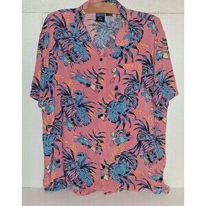 Disney's Stitch Hawaiian Mens Shirt 2XL Button Down Pink